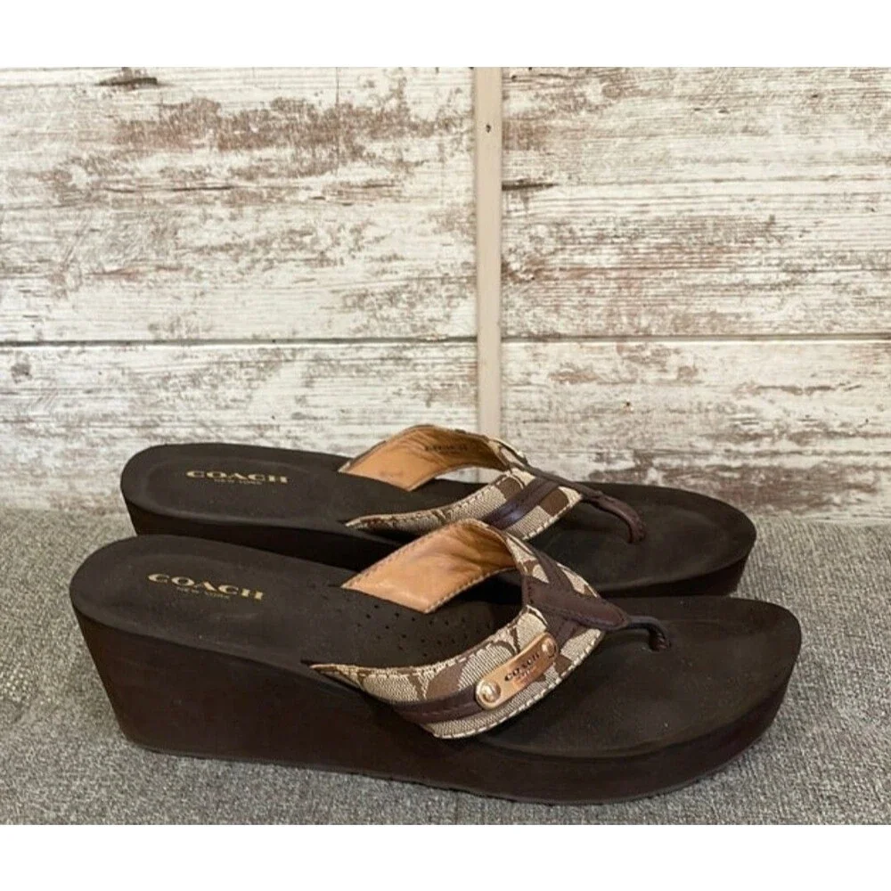 COACH DESIGNER JADEN WEDGE PLATFORM SANDALS THONG FLIP FLOP 9.5